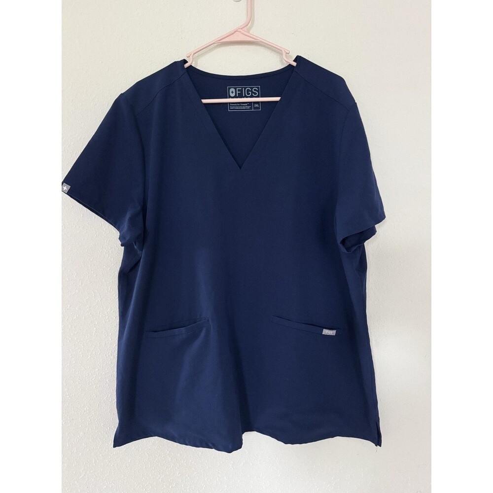 FIGS Casma Pocket Scrub Top Navy Blue 2XL V-Neck Technical Collection Women's